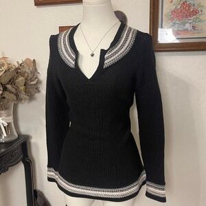 Cottagecore Classic Preppy Black & White Textured Knit Sweater